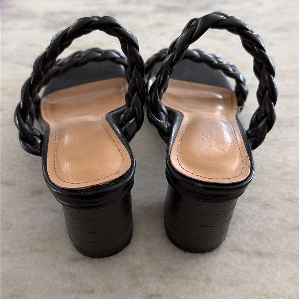 Sincerely Jules Black Braided Open Toe Block Heels - Picture 2 of 4